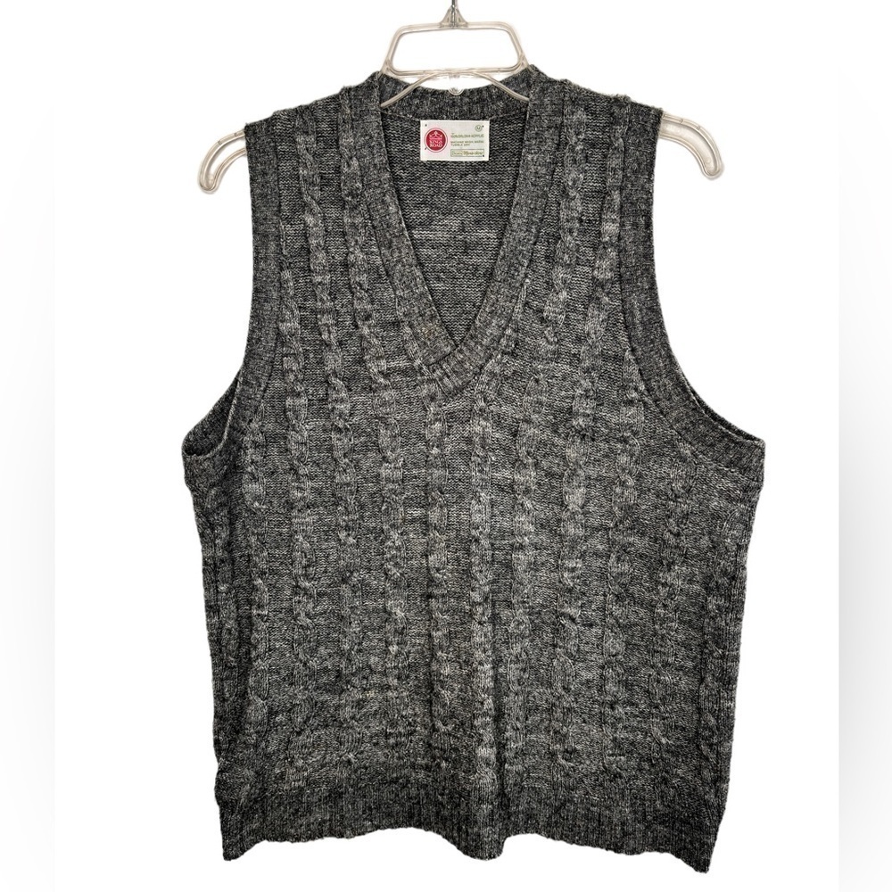 VTG Kings Road V-neck Sweater Vest Cable Knit Medium Gray Sears Mens Store 70's